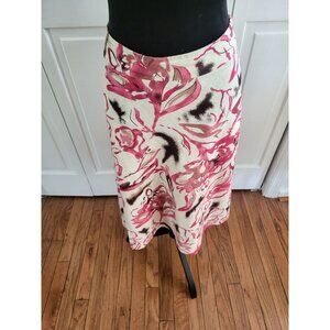 Linen/Rayon Cream/Pink A Line Abstract Floral Skirt sz 10 Cottage Coastal Artsy